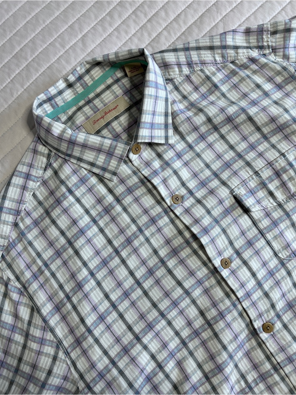NWT Tommy Bahama Jammin Plaid 100% Silk Shirt Men L Resort Wear MSRP $128